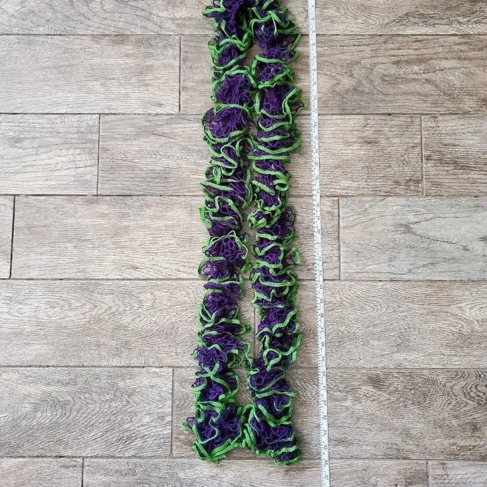 BOGO Scarf Sale - Hand Crafted crochet purple and green ruffle scarf